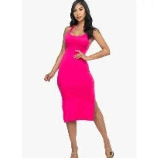 Sleeveless Basic Fuchsia Maxi Evening Dress in Small/Medium/Large Sizes