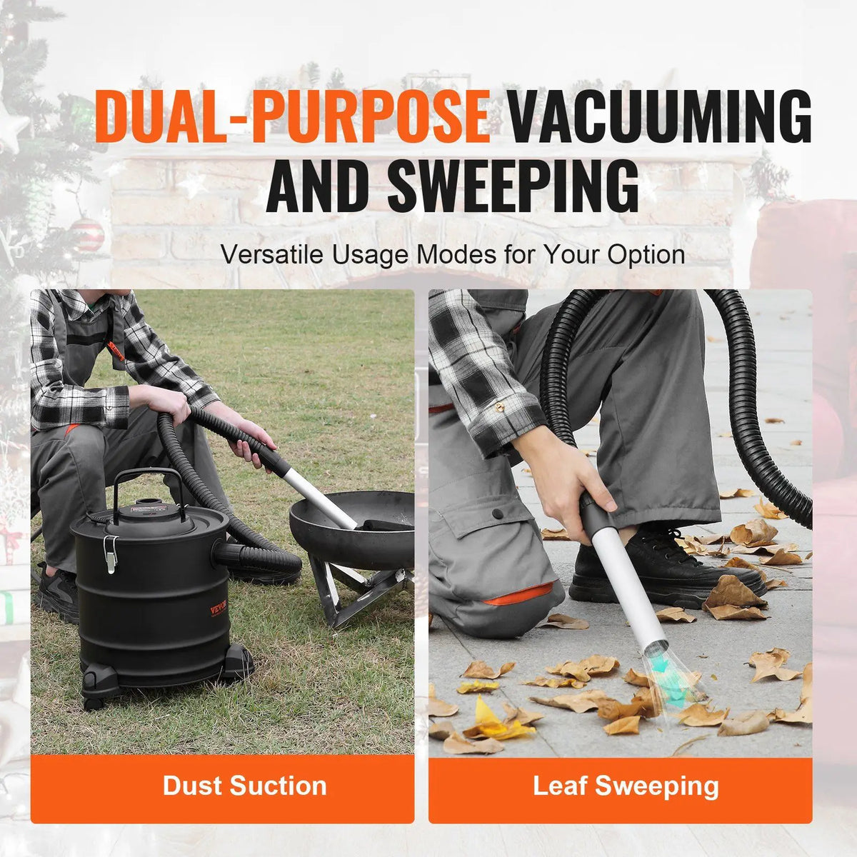 1200W Powerful 5 Gallon Ash Vacuum Cleaner D0100HRSLJ2 Model 16.4 ft Power Cable 16 Kpa Reverse Suction Fireplaces Industrial