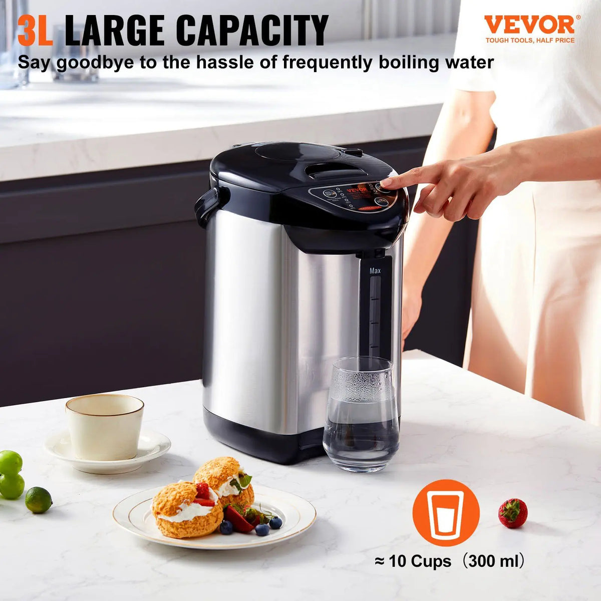 Electric Water Dispenser 3L Instant Hot Desktop Stainless Steel Water Cooler